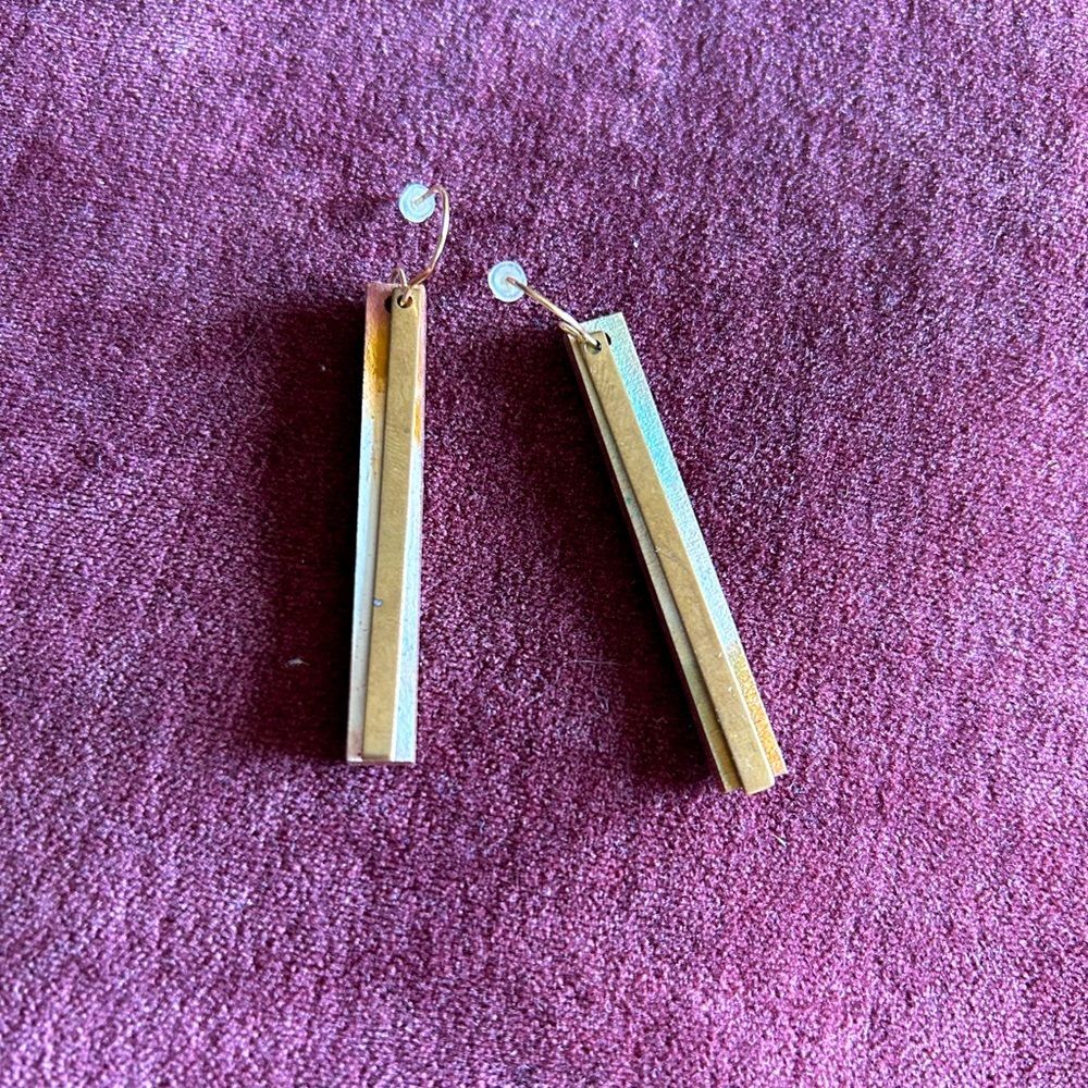 Wood and Gold Bar Earrings